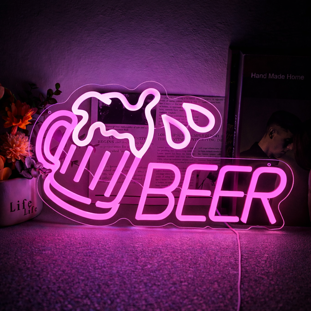 Cheers Beer Mug LED Neon Sign for Home Bar and Party Decor