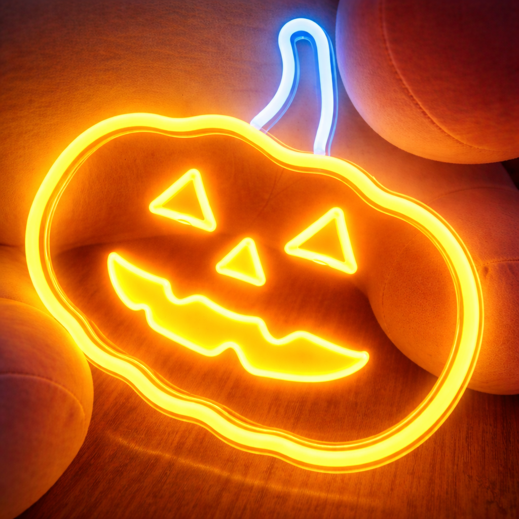 Halloween Pumpkin LED Neon Sign Cute Jack O Lantern Light Decor
