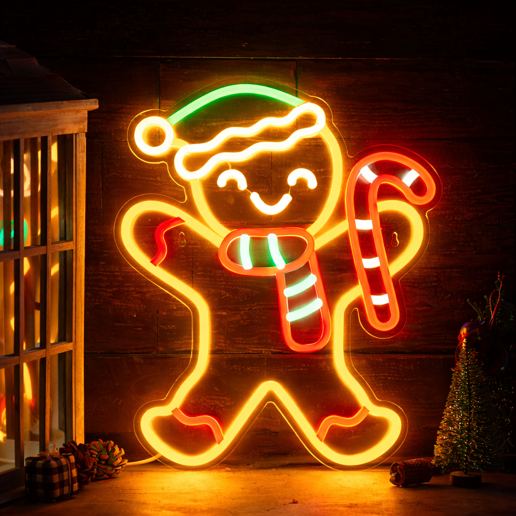 Gingerbread Man Neon Sign LED Wall Light for Holiday Party Decor
