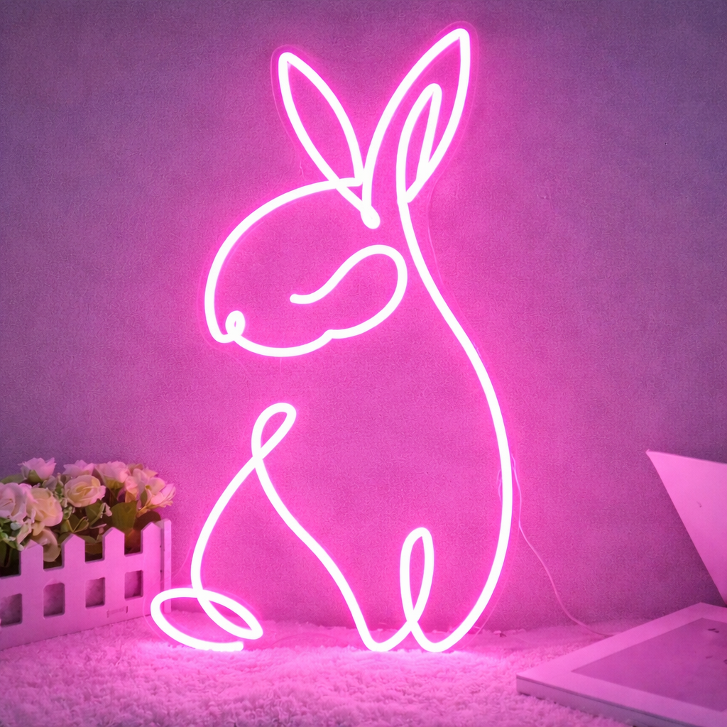Rabbit LED Neon Sign Bunny Neon Light for Room Wall Decor Kids Room Easter Decor