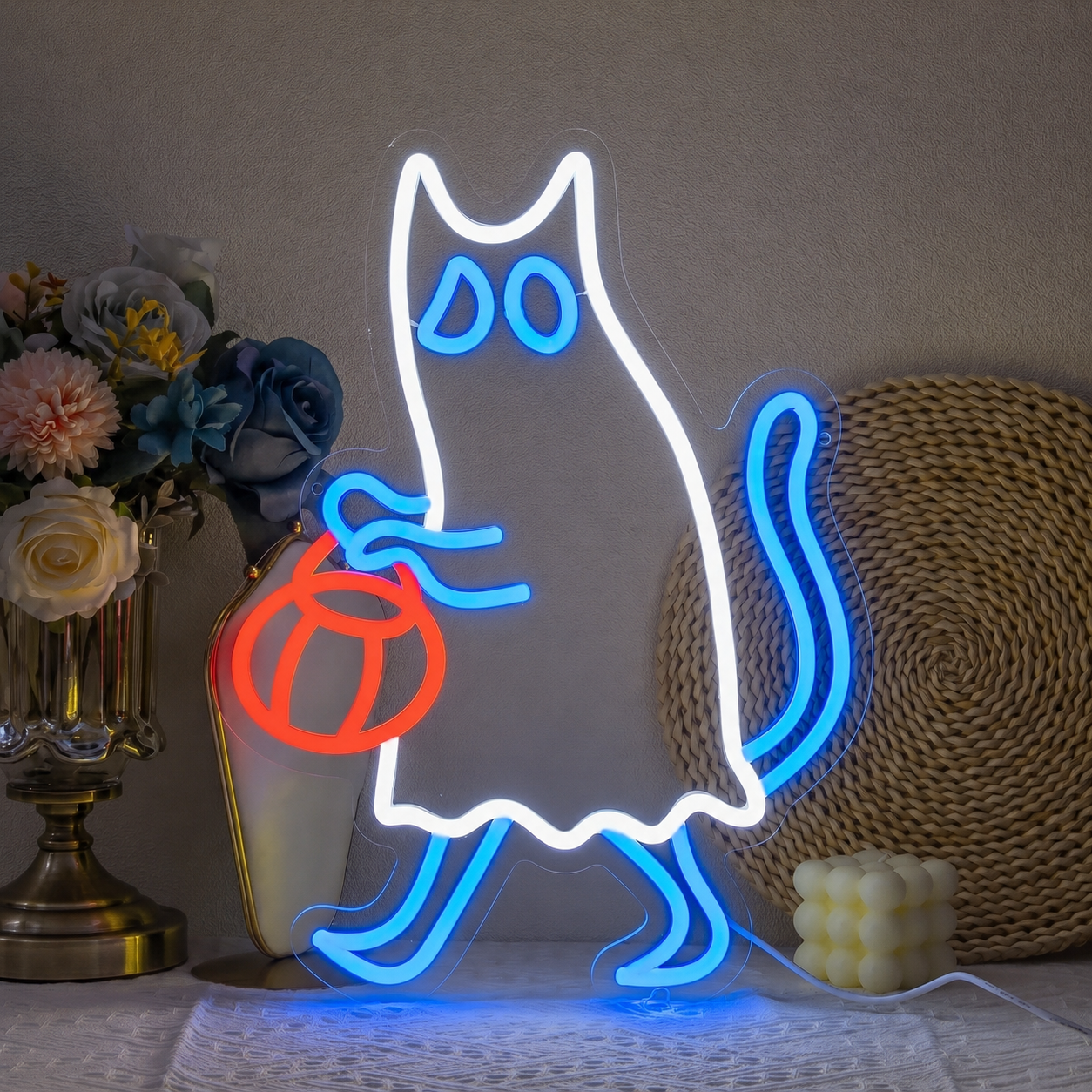 Halloween Ghost Cat LED Neon Sign Cute Black Cat Pumpkin Neon Light Wall Decor for Home Party Room