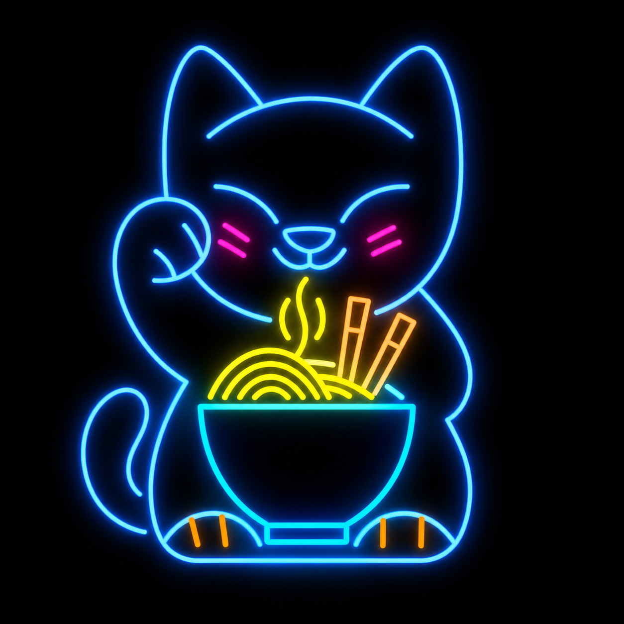 Lucky Cat Ramen LED Neon Sign Cute Maneki Neko Noodle Neon Light Wall Decor for Restaurant Cafe Kitchen