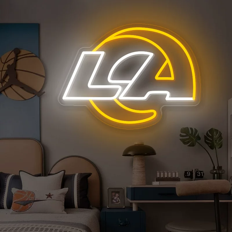 LA Football LED Neon Sign Los Angeles Style Neon Light Wall Decor for Bedroom Game Room Sports Fans