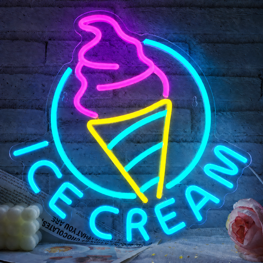 Ice Cream LED Neon Sign Colorful Ice Cream Cone Neon Light Wall Decor for Dessert Shops, Cafes, and Kids Rooms