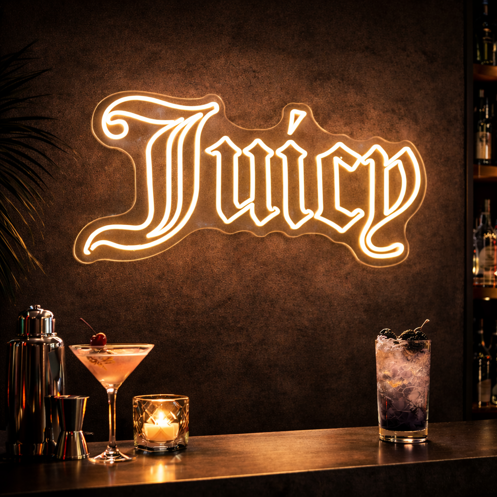 Juicy LED Neon Sign Pink Gothic Neon Light for Bar Room Wall Decor