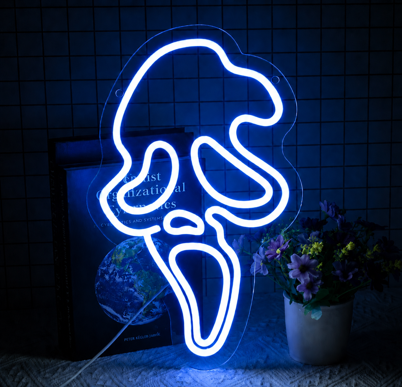 Ghost Face LED Neon Sign Spooky Halloween Neon Light Wall Decor for Bedroom Party Bar