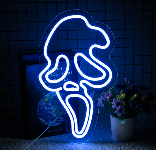 Ghost Face LED Neon Sign Spooky Halloween Neon Light Wall Decor for Bedroom Party Bar