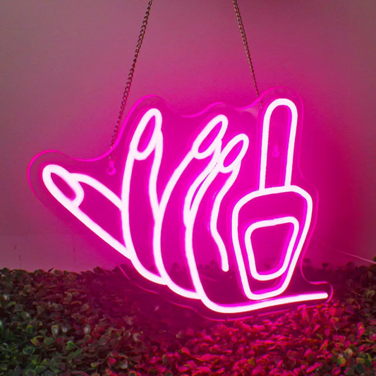 Hand-Shaped LED Neon Sign — Modern Home & Kitchen Decor Pink Wall Light