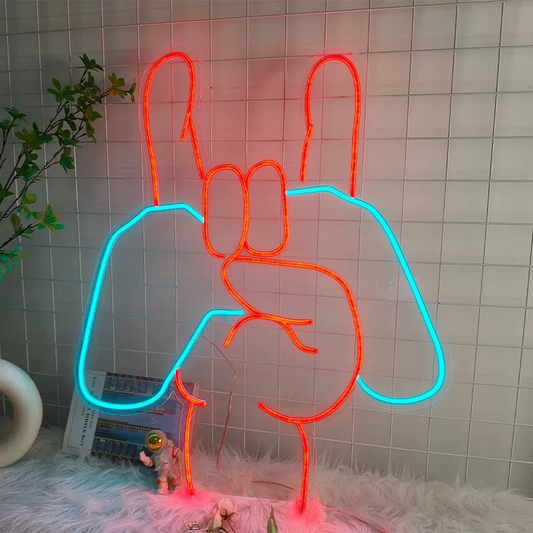 Rock Hand Gesture LED Neon Sign for Gaming Room & Modern Wall Decor