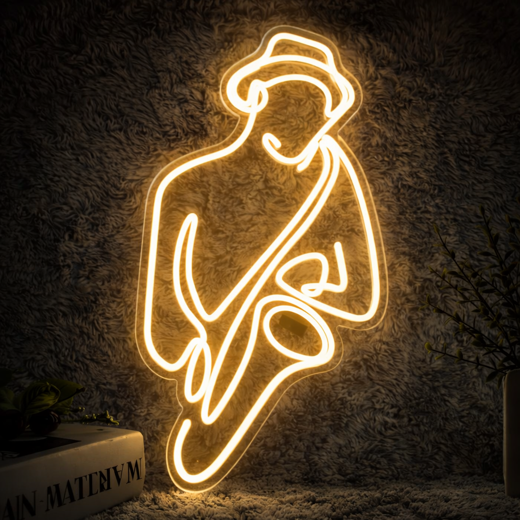 Jazz Musician LED Neon Sign Saxophone Player Neon Light for Bar Music Studio Wall Decor