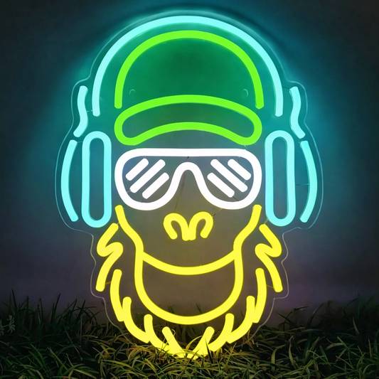 DJ Monkey LED Neon Sign Headphones Ape Neon Light for Room Bar Gaming Decor