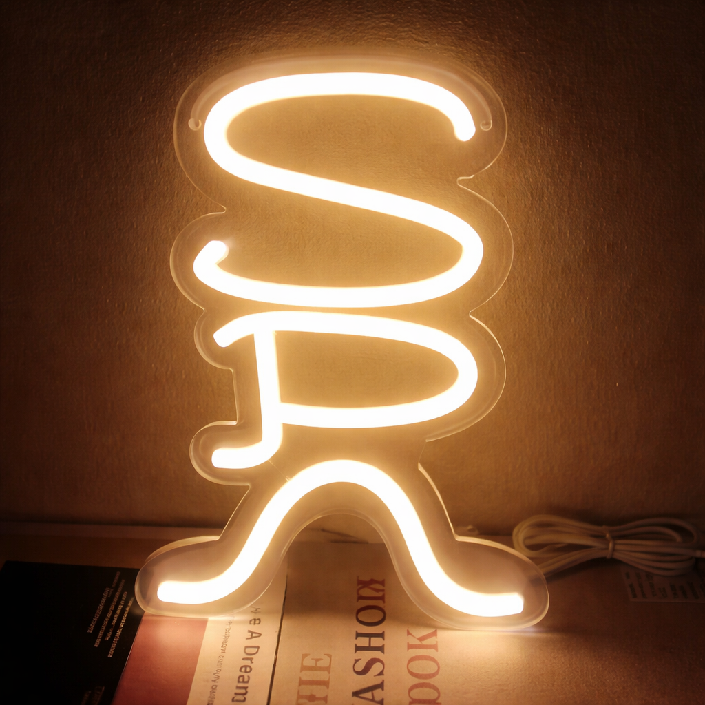 Minimalist Neon Curve LED Sign in Pink for Aesthetic Room and Bar Decor
