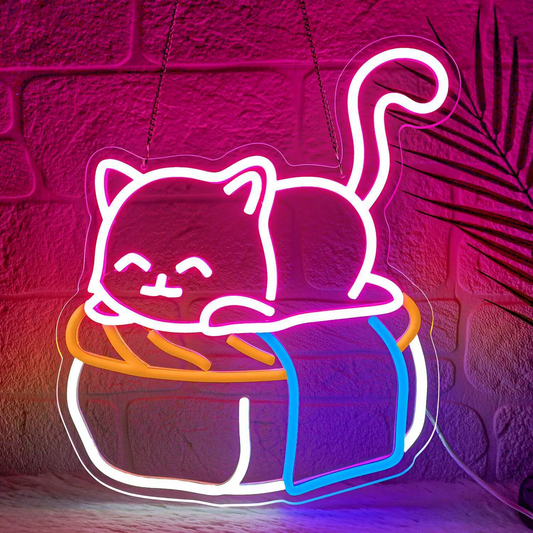 Cat in Box LED Neon Sign Colorful Cute Cat Neon Light Wall Decor for Bedroom Kids Room