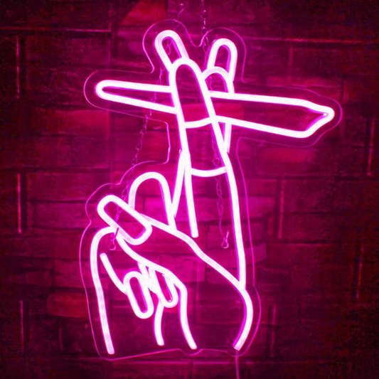 Abstract Puppet Hand LED Neon Sign Artistic Pink Wall Light for Room Decor