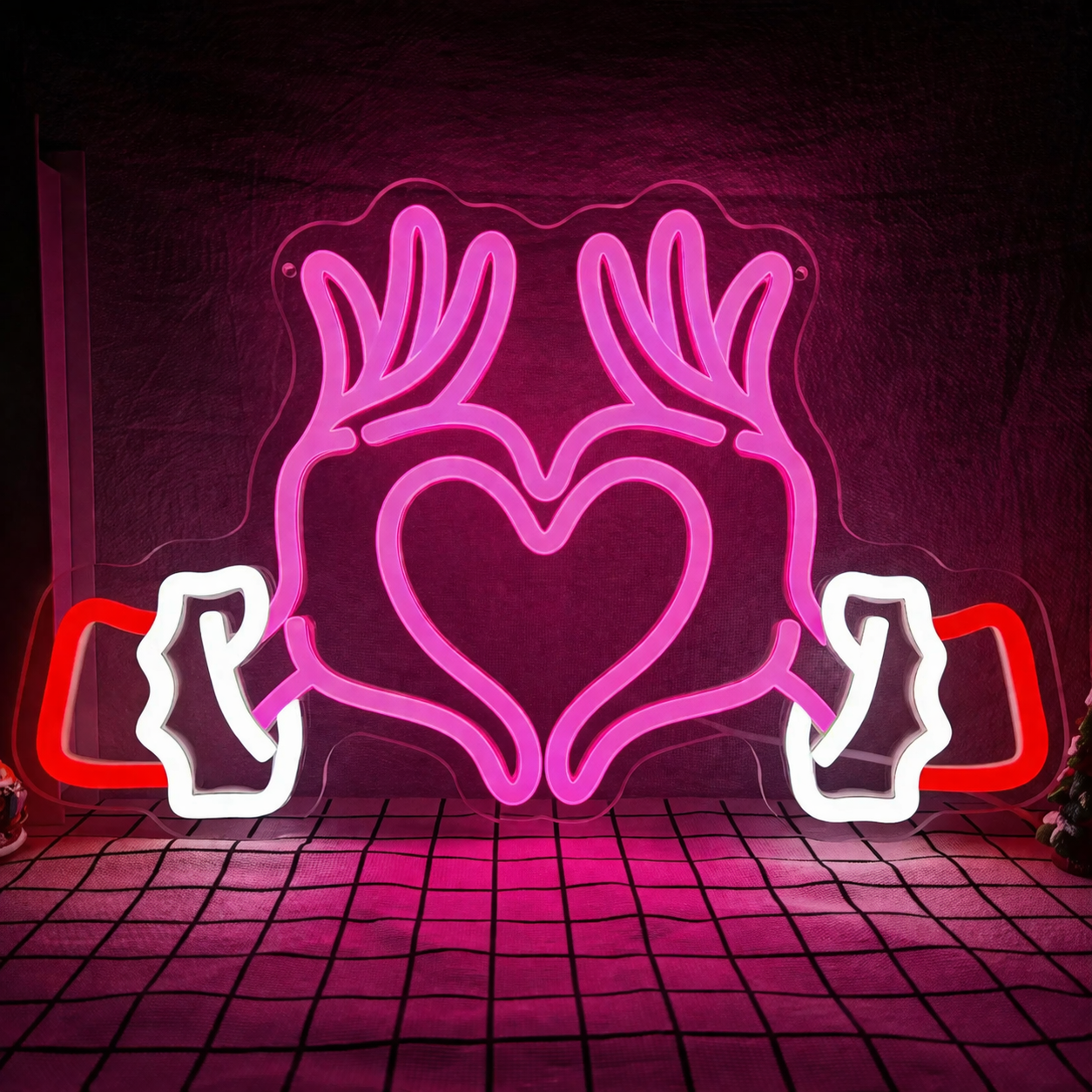 Christmas Hands Heart LED Neon Sign Festive Holiday Neon Light for Wall Decor