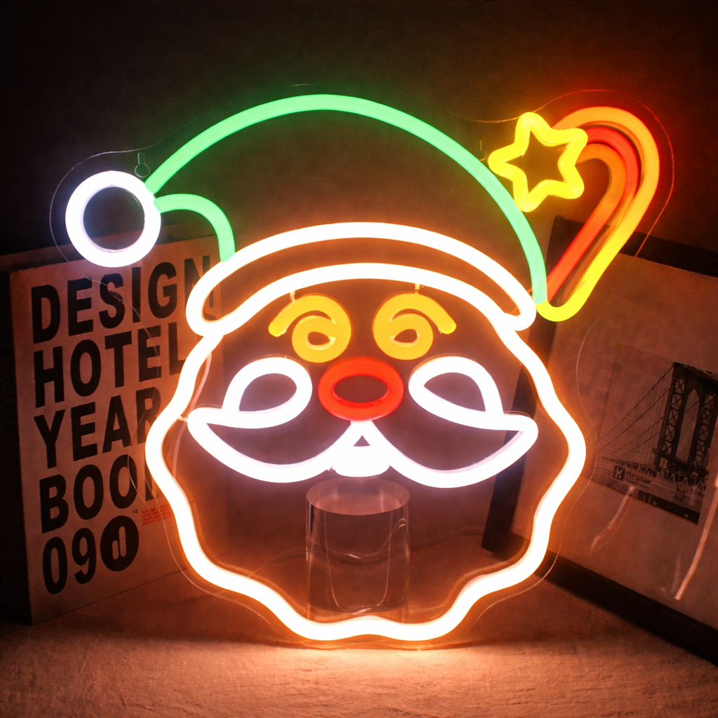 LED Santa Face Neon Sign Multicolor Christmas Wall Décor