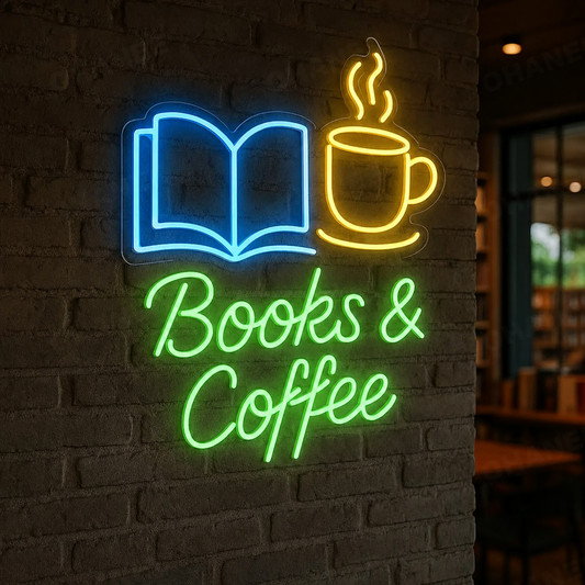 Books and Coffee LED Neon Sign Reading Lover Wall Decor Light for Library Cafe Bedroom