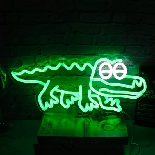 Cute Crocodile LED Neon Sign Cartoon Alligator Neon Light for Kids Room Decor