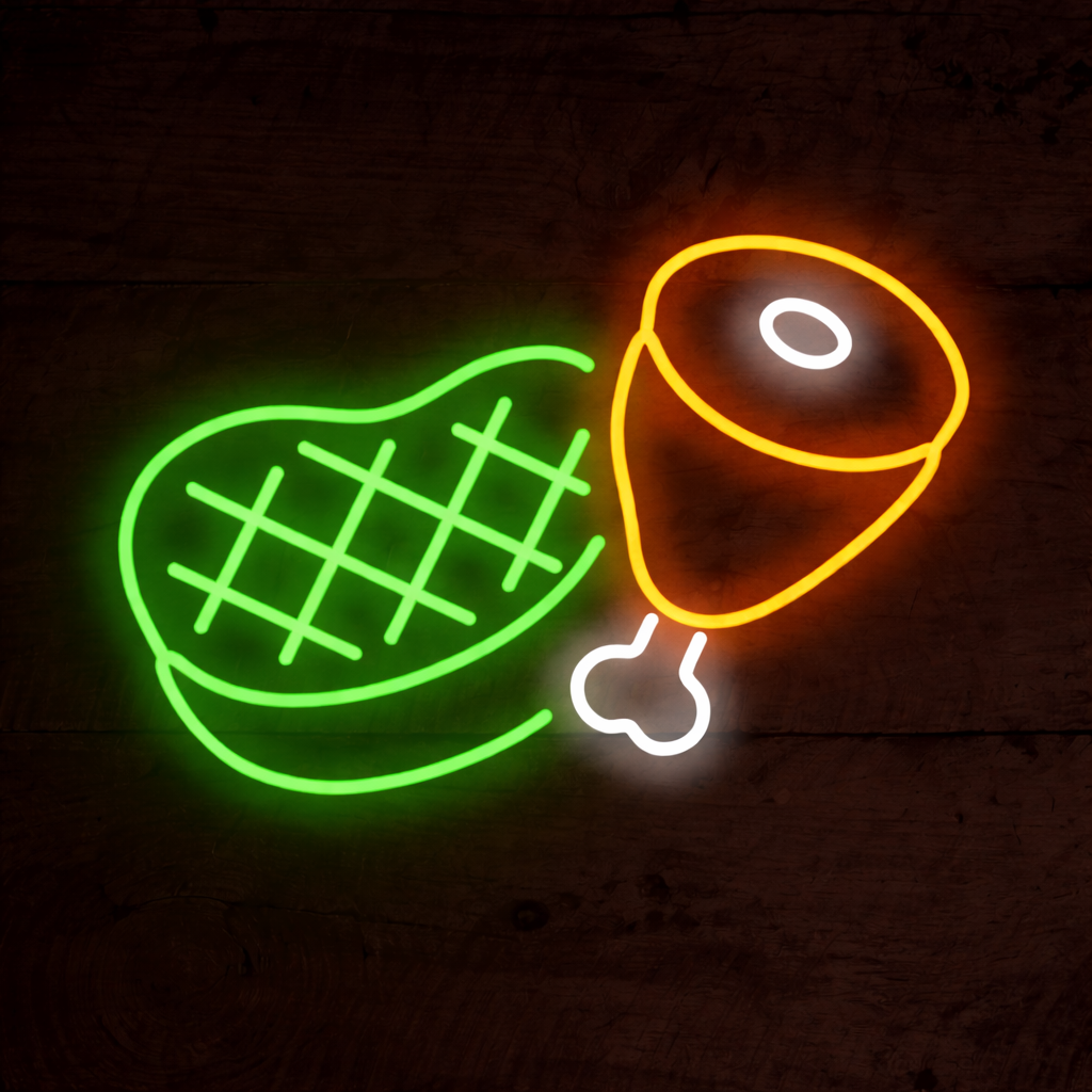 Grilled Steak & Ham LED Neon Sign for BBQ Restaurant and Kitchen Decor