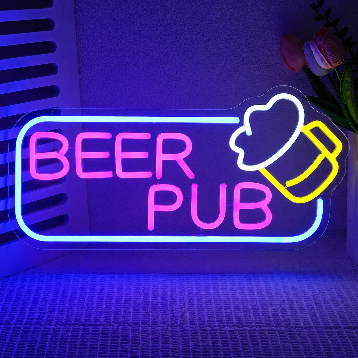 Beer Pub LED Neon Sign Bar Neon Light with Mug Design for Home Bar Pub Club Wall Decor