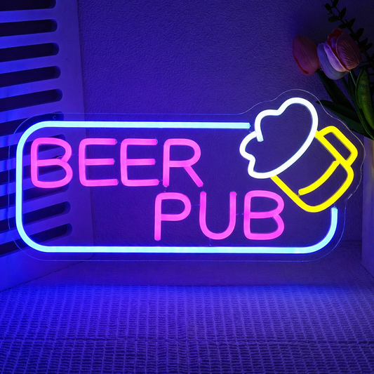 Beer Pub LED Neon Sign Bar Neon Light with Mug Design for Home Bar Pub Club Wall Decor