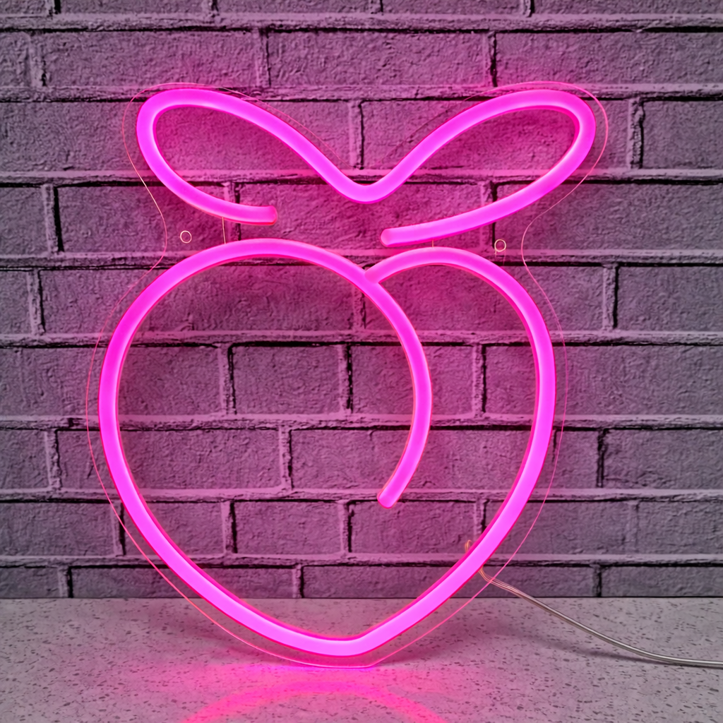 Pink Peach LED Neon Sign Blue Leaf Fruit Neon Light for Bedroom Bar Wall Decor