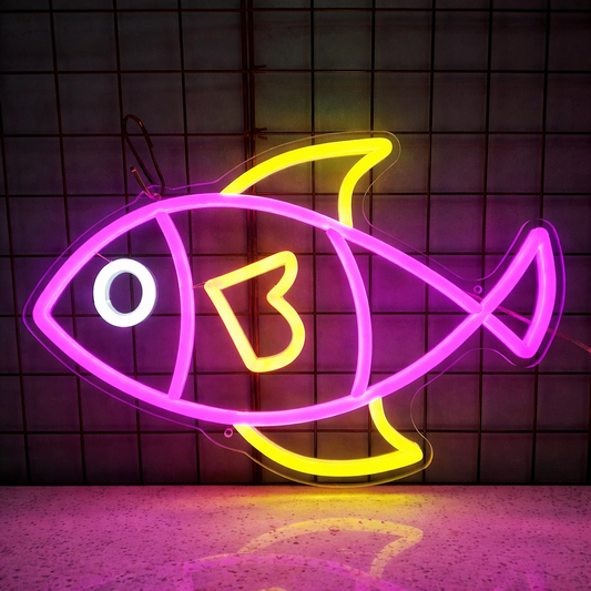 Colorful Fish LED Neon Sign with Letter B for Bar Aquarium Wall Decor