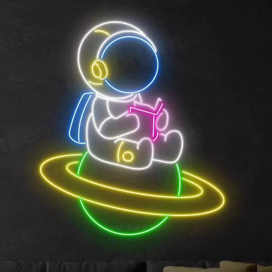 Astronaut Reading LED Neon Sign Planet Space Wall Decor for Kids Room Bedroom