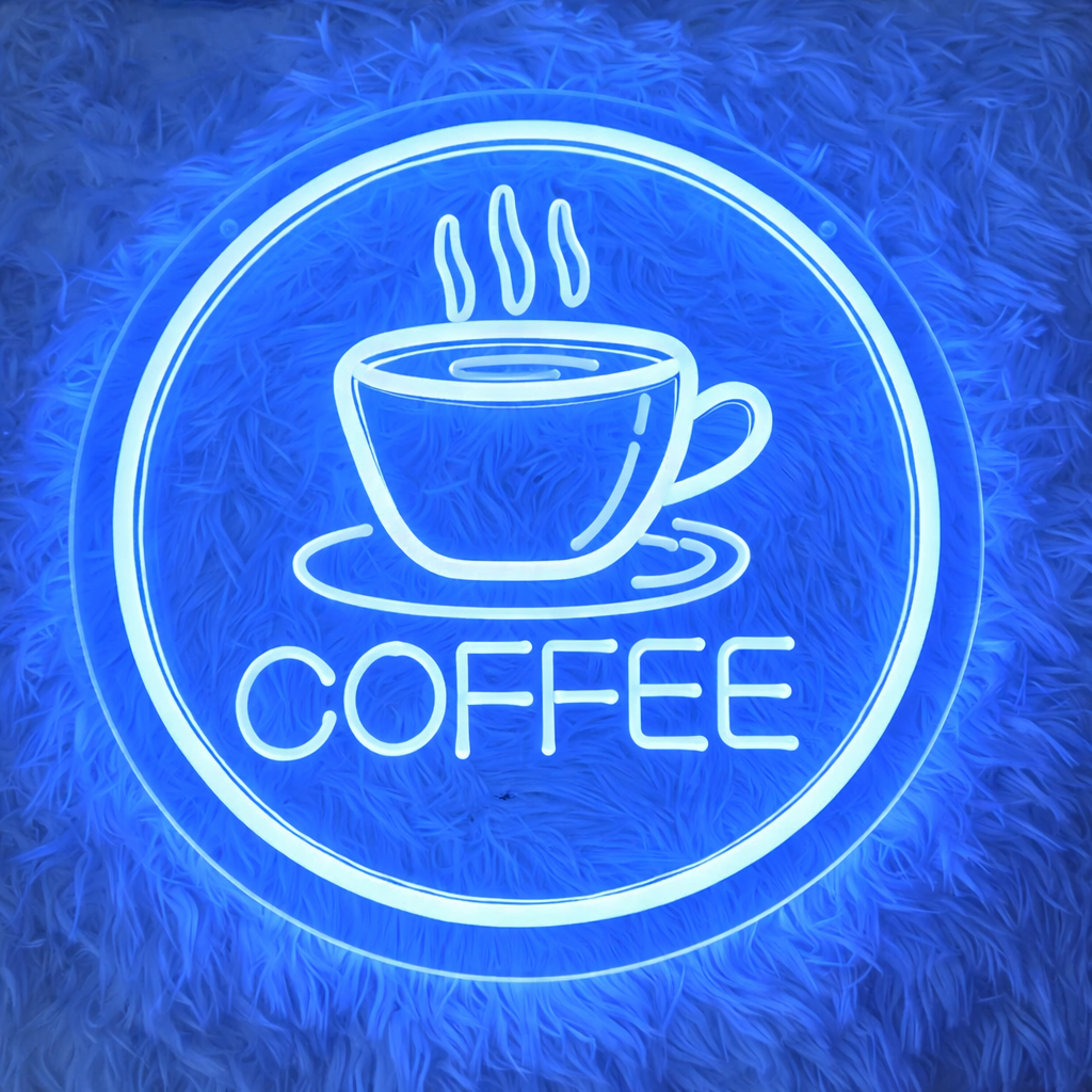 Coffee Cup Round LED Neon Sign for Cafe Bar Wall Decor Light