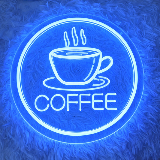 Coffee Cup Round LED Neon Sign for Cafe Bar Wall Decor Light