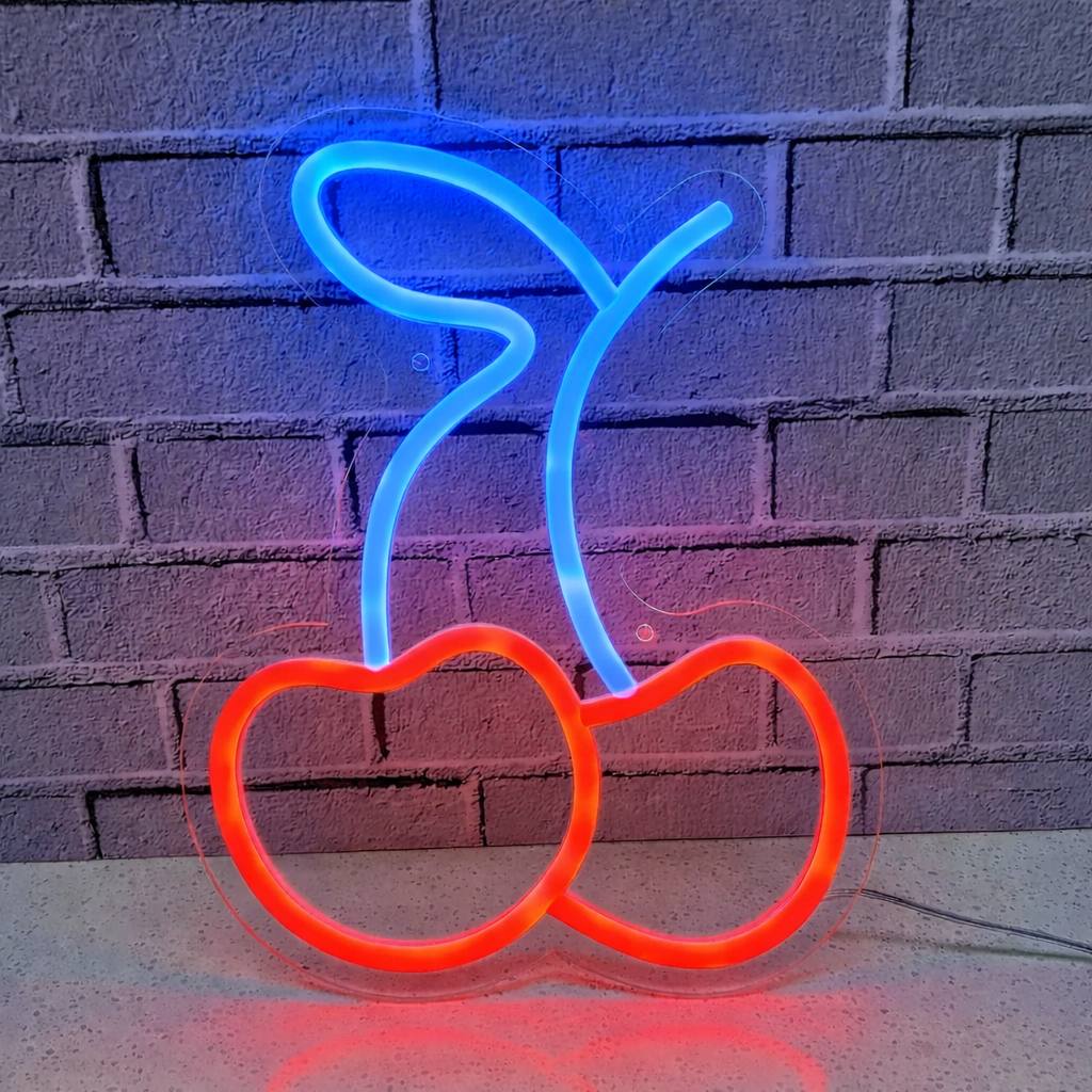 Cherry LED Neon Sign Red and Green Fruit Neon Light for Bar Kitchen Wall Decor
