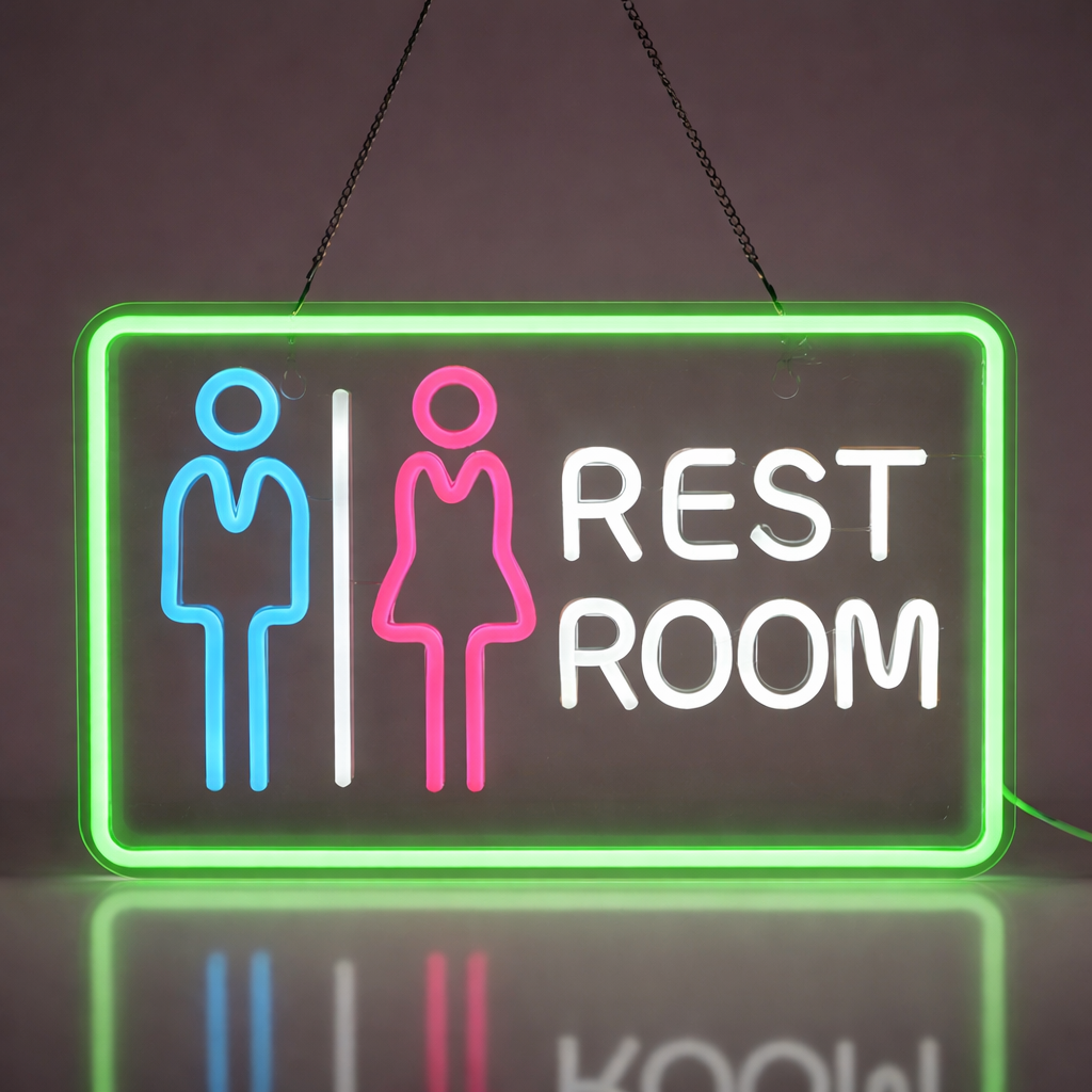 Restroom Neon Sign LED Light for Bathroom Door Wall Decor