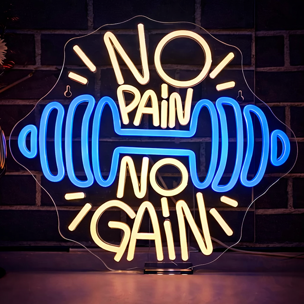 No Pain No Gain LED Neon Sign Gym Motivation Neon Light with Barbell for Fitness Wall Decor