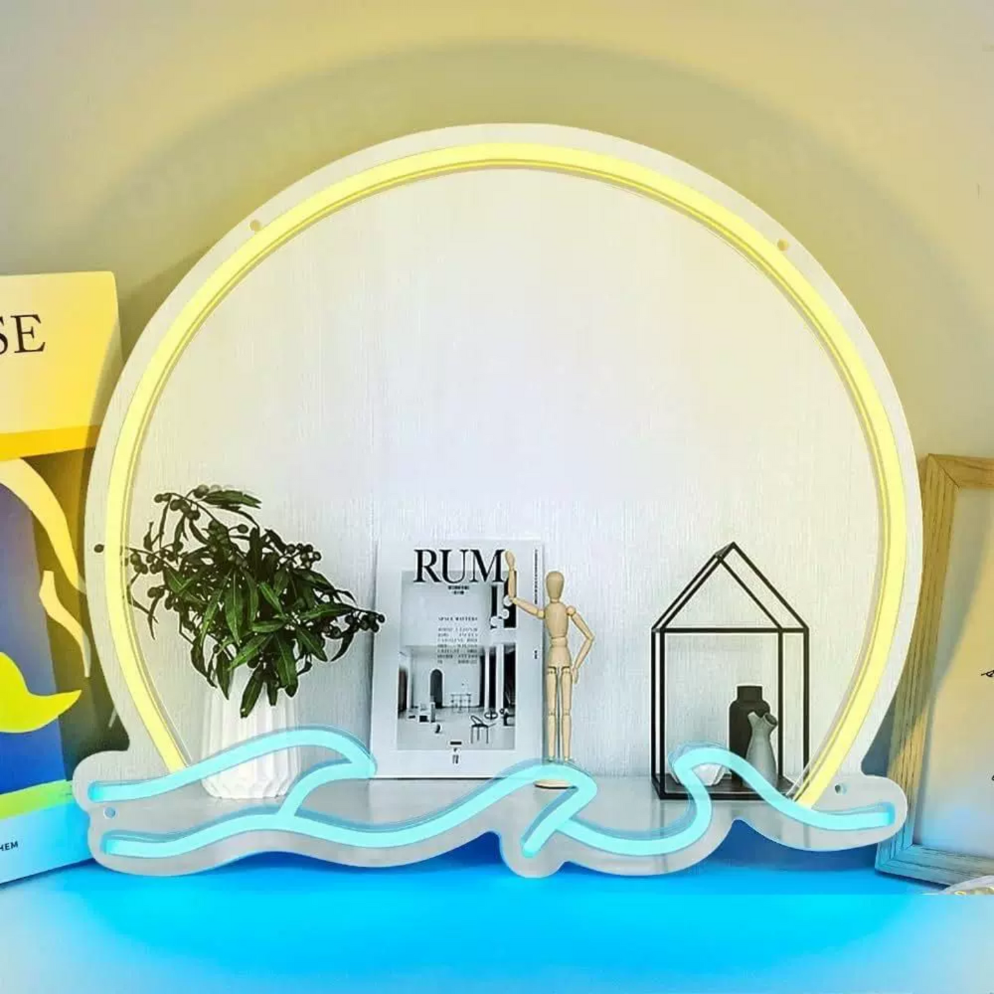 Sunset Wave LED Neon Mirror Sign for Bedroom, Beach Room Decor & Aesthetic Spaces