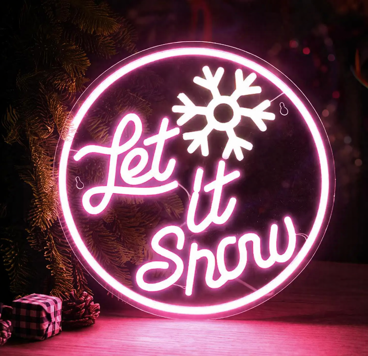 LED Let It Snow Neon Sign with Snowflake Circle Design