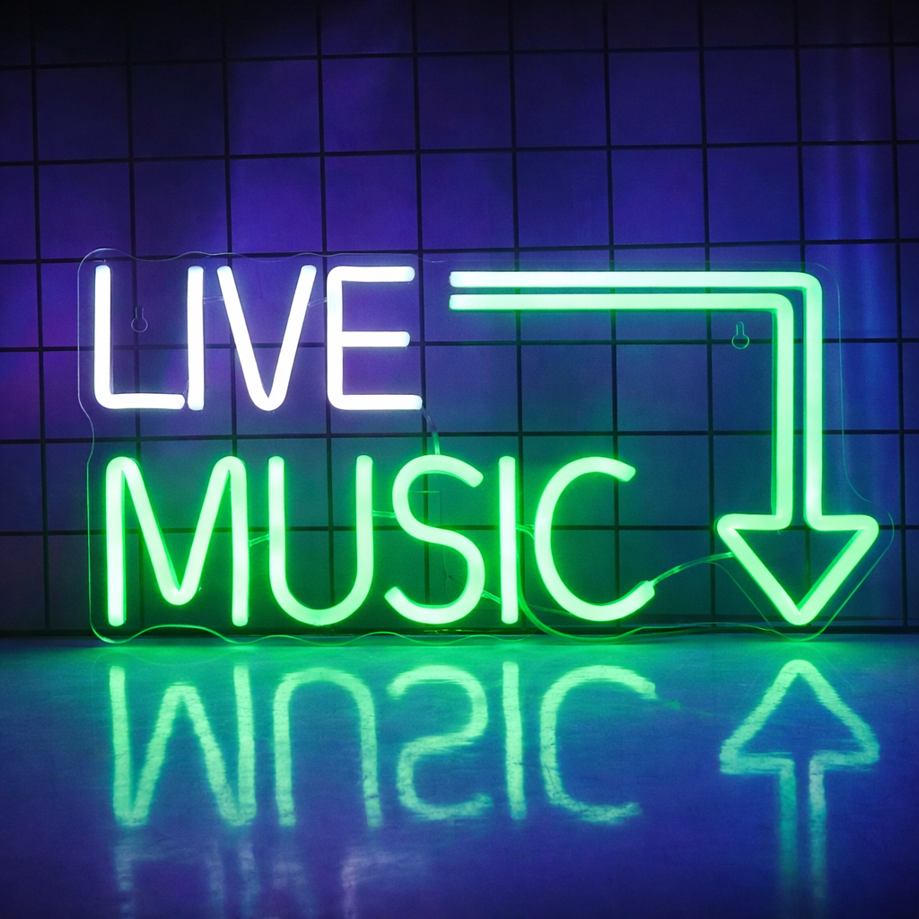 Live Music LED Neon Sign Arrow Neon Light for Bar Club Wall Decor