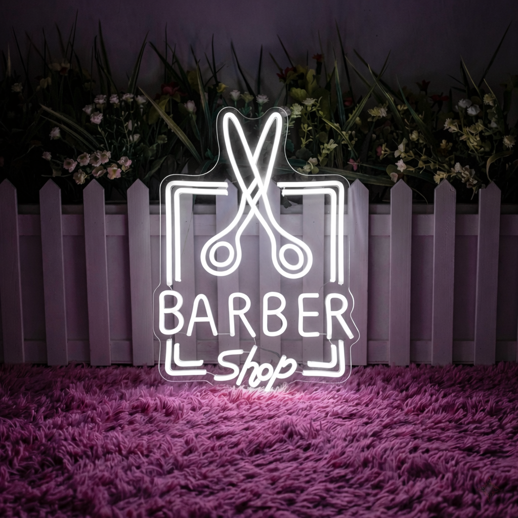 Barber Shop Neon Sign with Scissors LED Light for Hair Salon Wall Decor