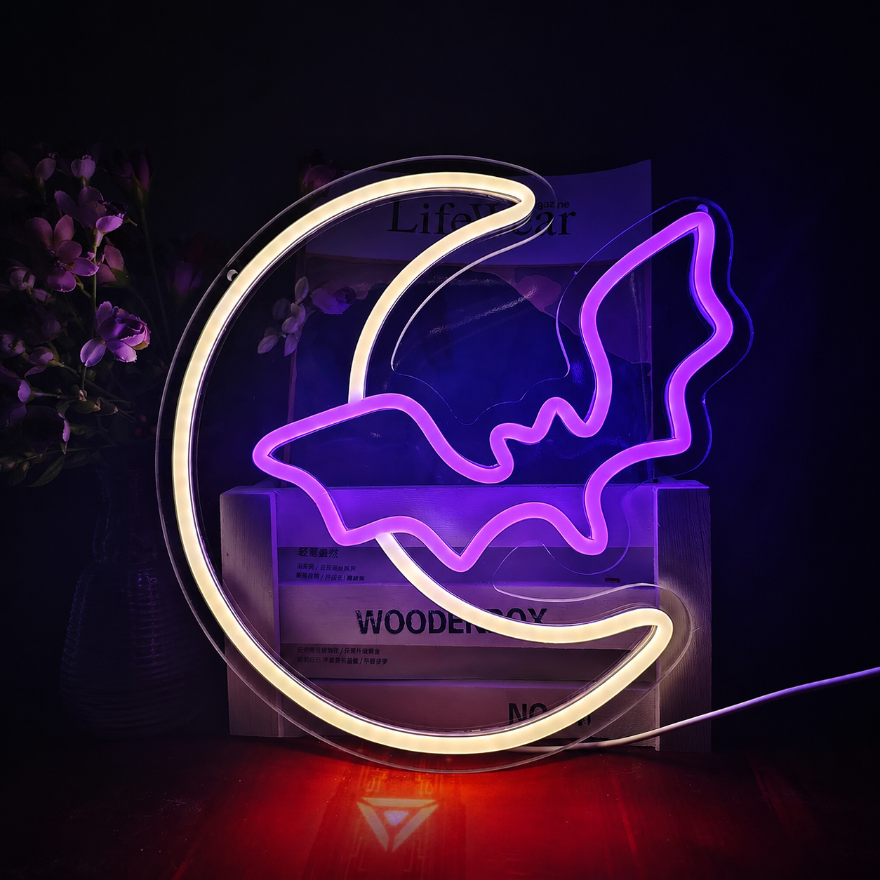 Bat and Moon LED Neon Sign Halloween Neon Light Wall Decor for Bedroom Party Bar