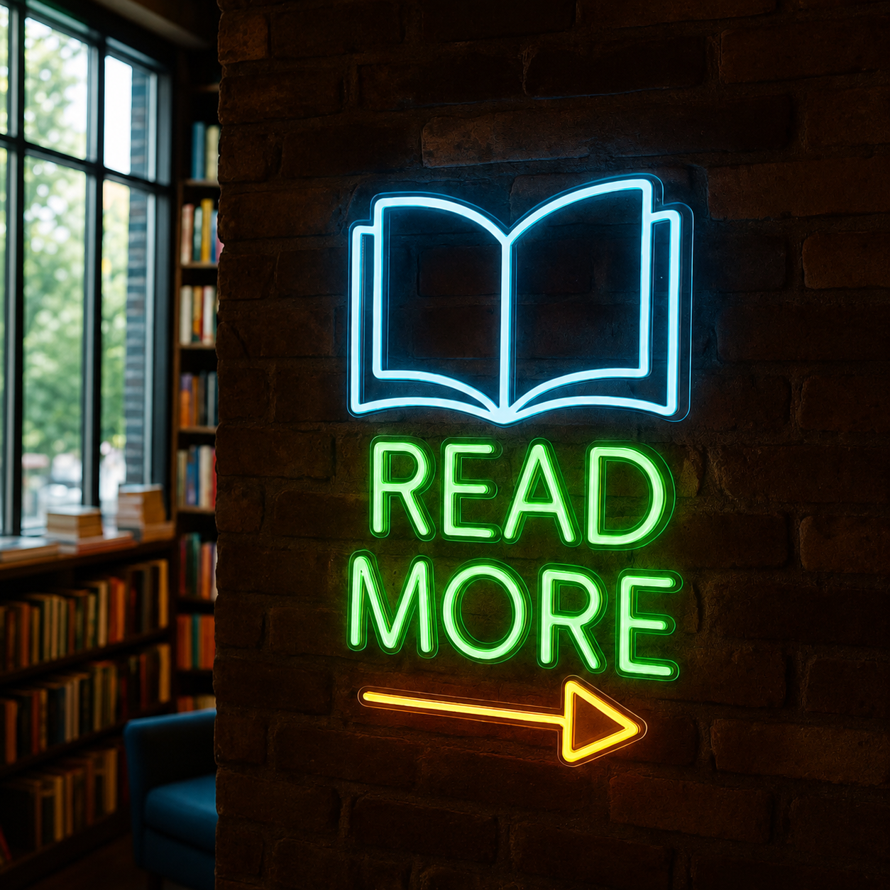 READ MORE LED Neon Sign Open Book Wall Decor for Library Classroom Study Room