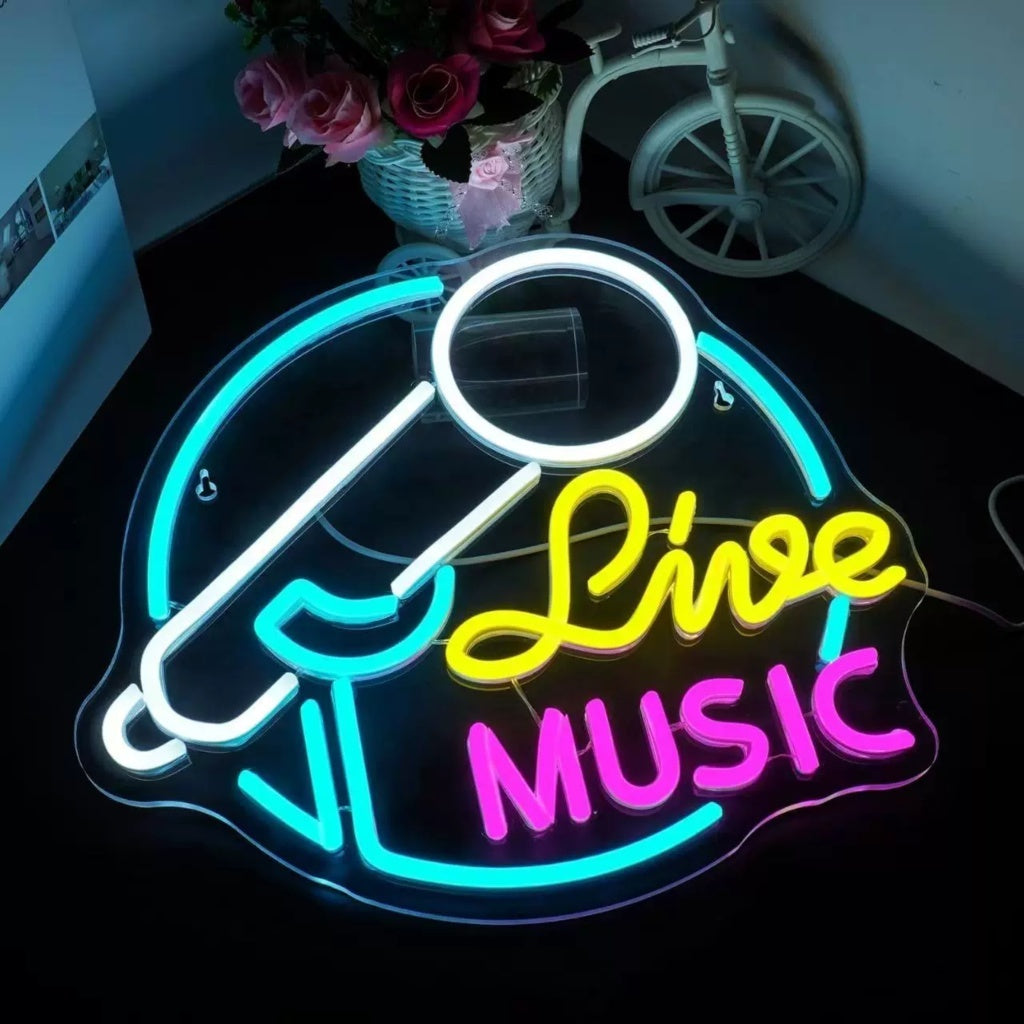 Live Music LED Neon Sign Music Lover Head Neon Light for Bar Room Wall Decor
