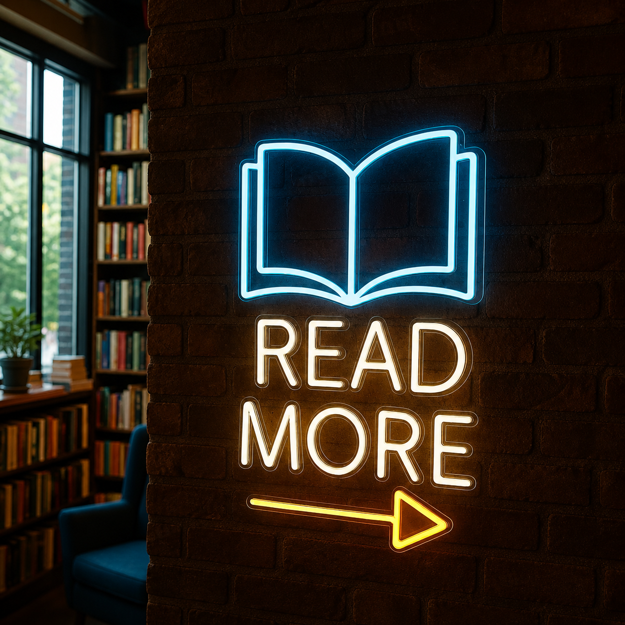 READ MORE LED Neon Sign Open Book Wall Decor for Library Classroom Study Room