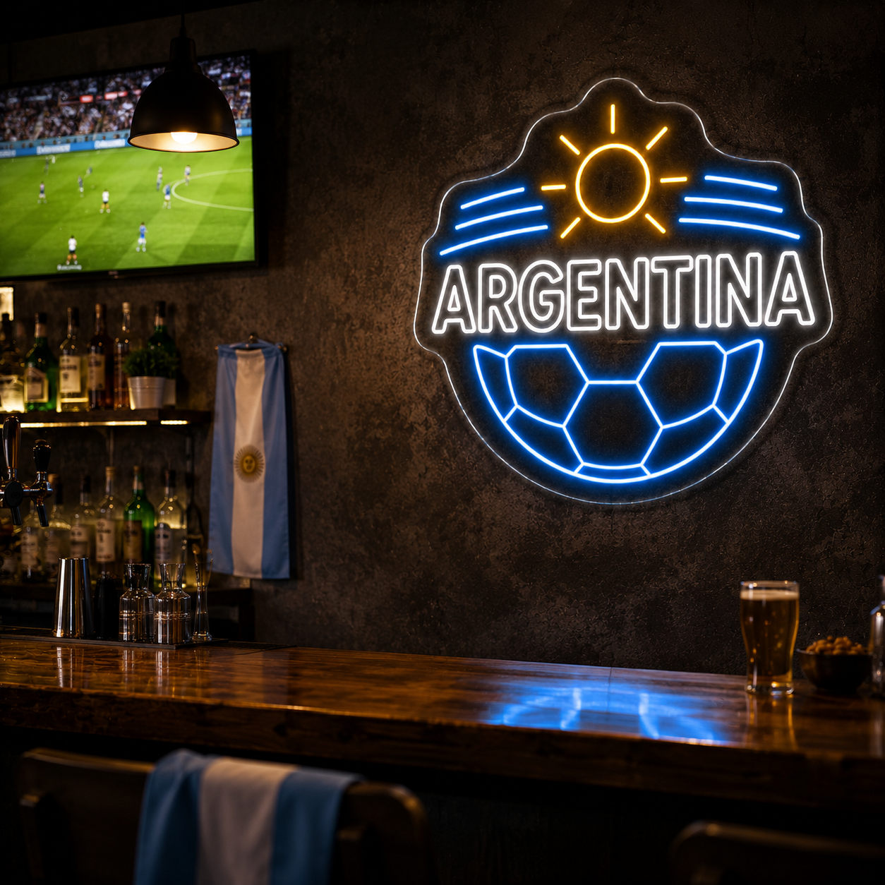 Argentina Soccer LED Neon Sign Football Neon Light Wall Decor for Sports Bar Game Room