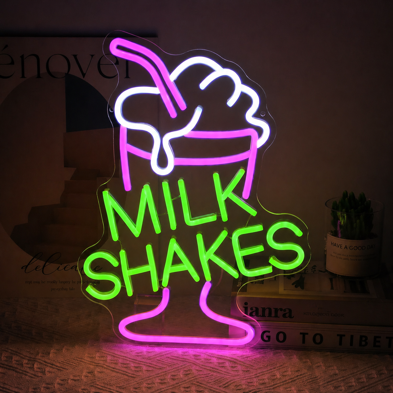 Milkshakes LED Neon Sign Dessert Drink Neon Light Wall Decor for Cafe Bar