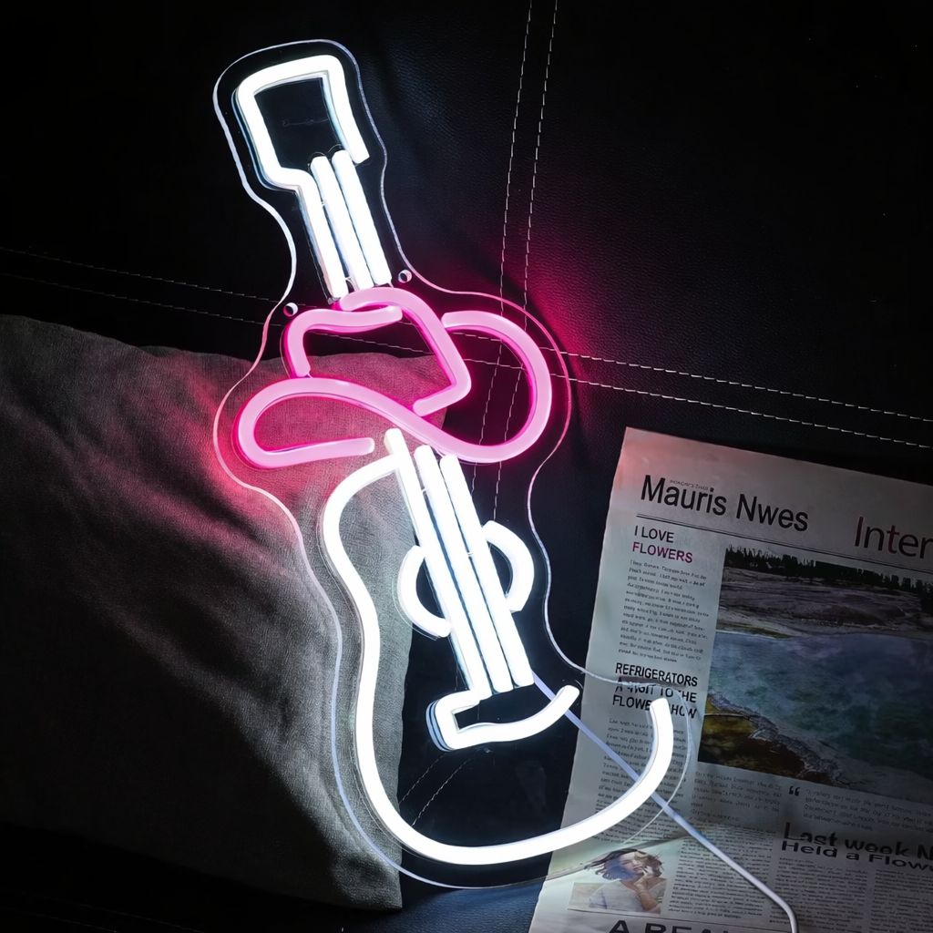 Guitar Heart LED Neon Sign Love Music Neon Light for Room Bedroom Wall Decor