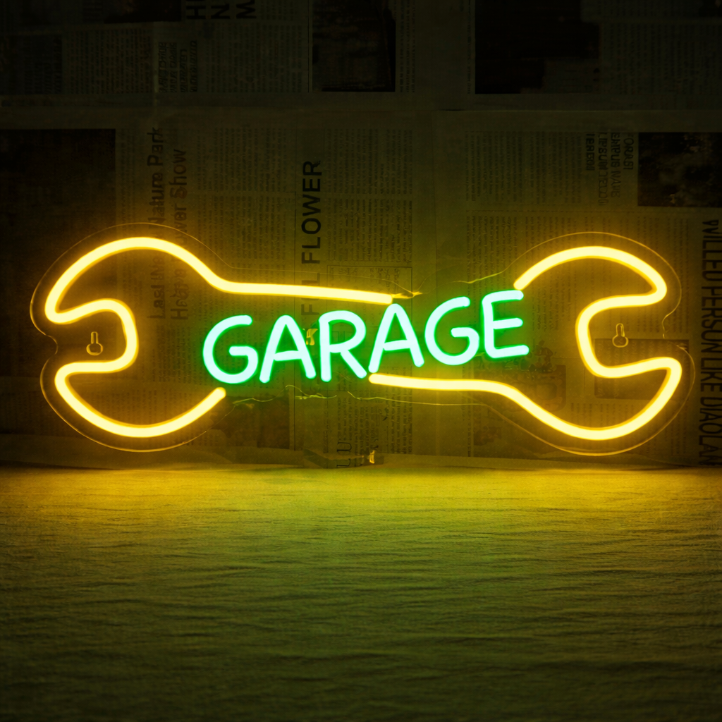 Personalized Garage LED Neon Sign with Wrench Custom Name Light for Workshop Decor