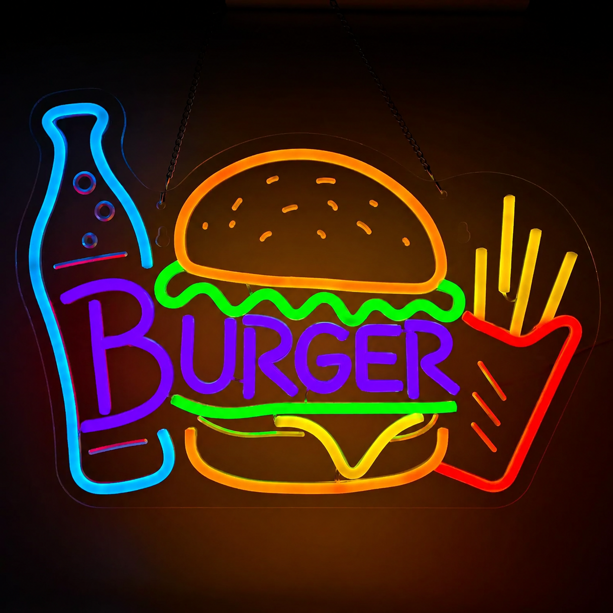 Burger Fries Coke LED Neon Sign Fast Food Neon Light Wall Decor for Restaurant Cafe Bar Kitchen