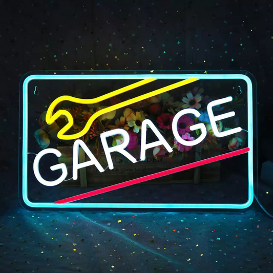 Garage LED Neon Sign with Arrow Design for Workshop Wall Decor