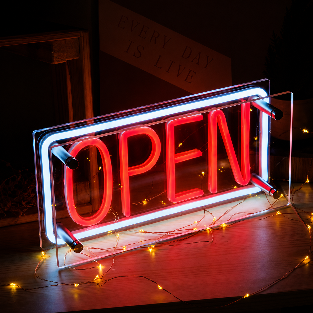 OPEN LED Neon Sign Blue White Business Neon Light Storefront Wall Decor for Bar Restaurant Cafe Shop
