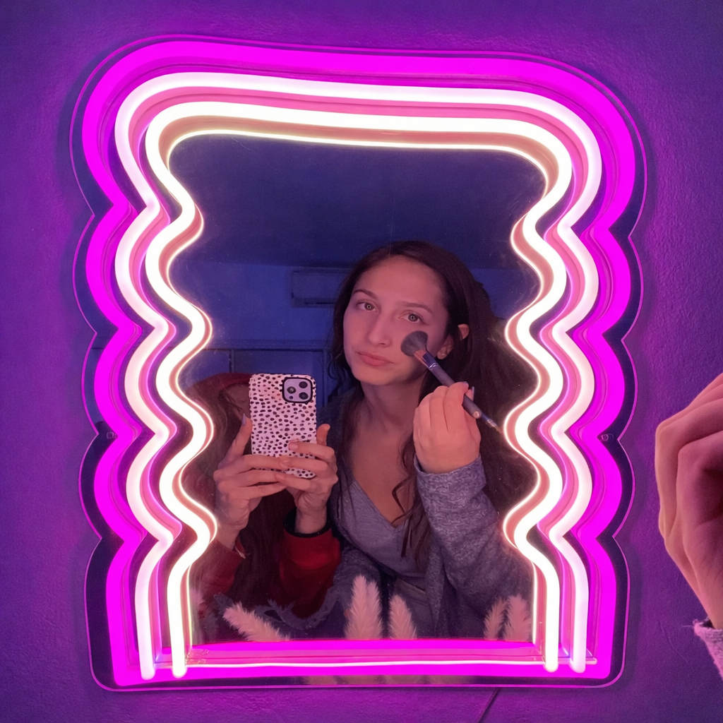 Wavy Frame LED Neon Mirror Sign for Vanity & Makeup Spaces