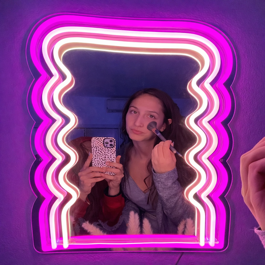 Wavy Frame LED Neon Mirror Sign for Vanity & Makeup Spaces